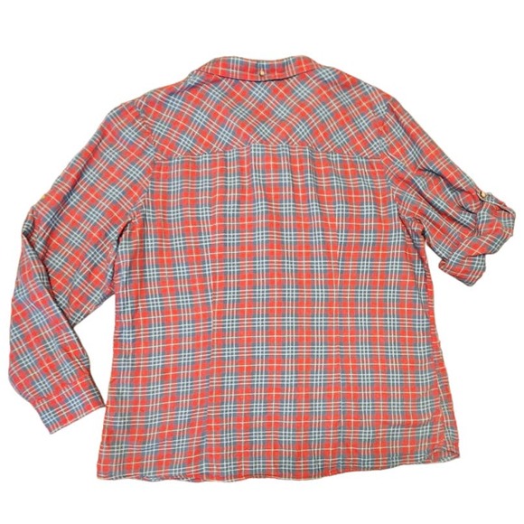 LL Bean plaid Shirt Women Large red blue roll up‎ sleeve - Picture 4 of 8